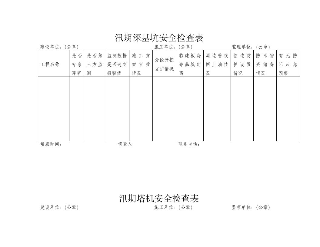 汛期深基坑安全检查表