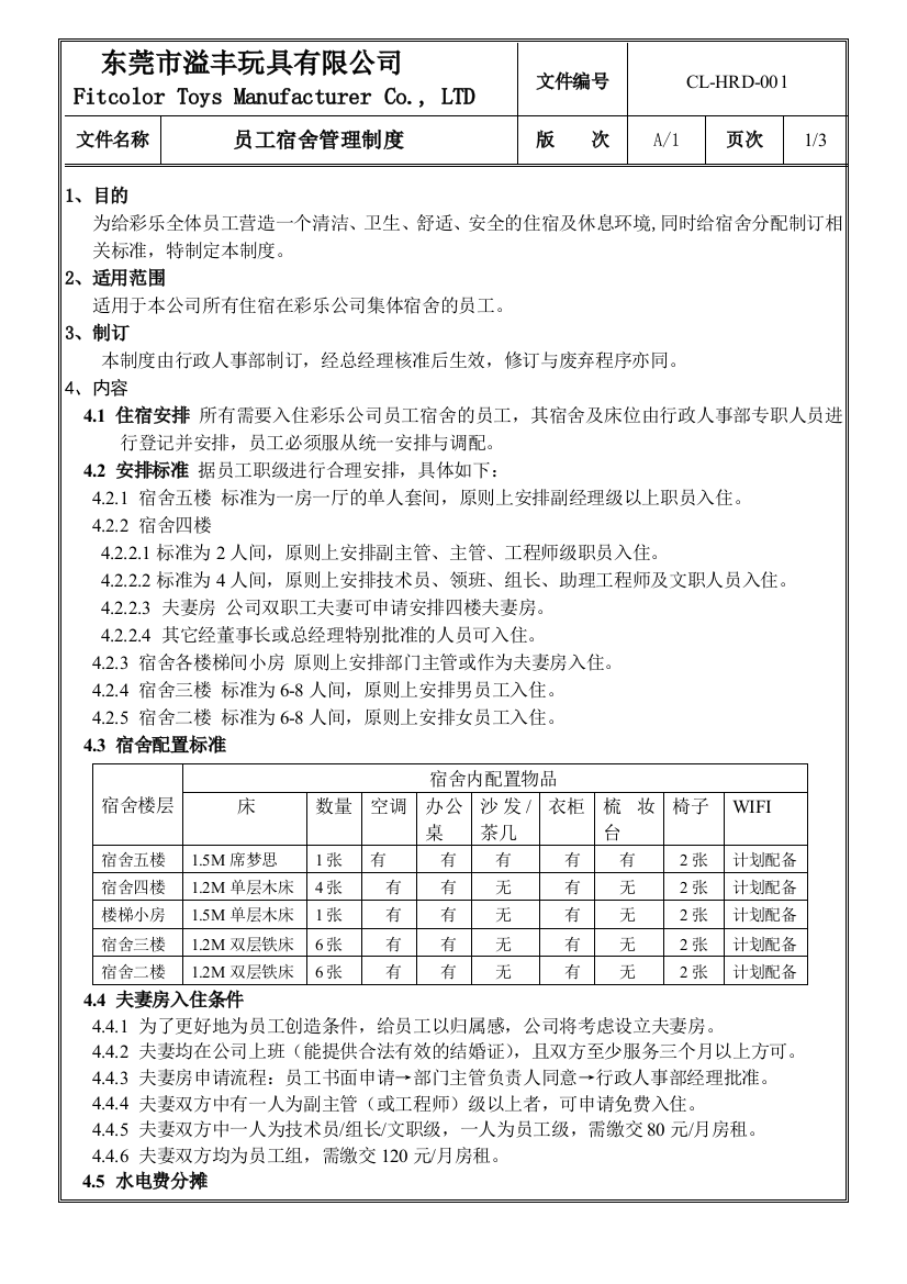 员工宿舍管理制度1