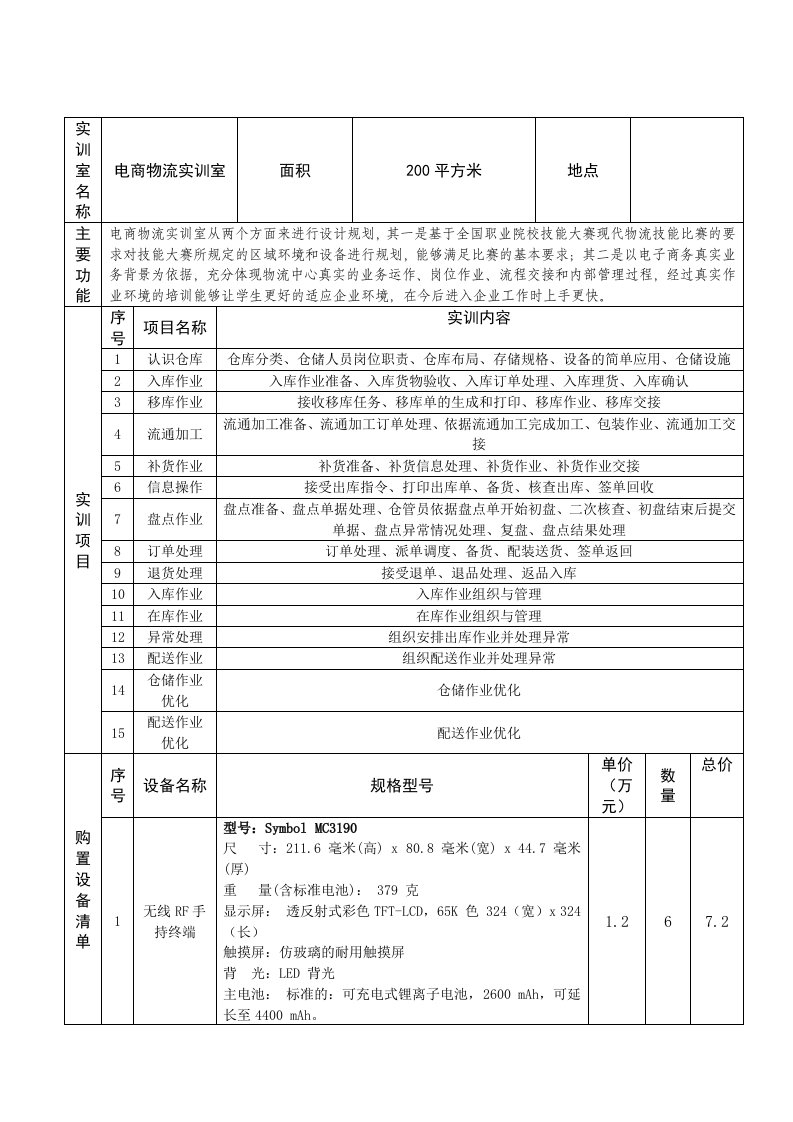 电商物流实训中心设备清单