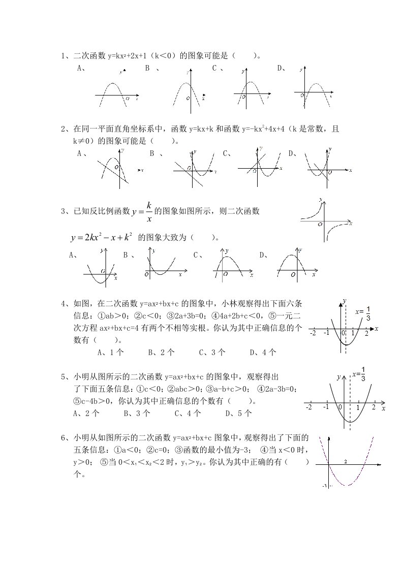 二次函数数形结合和应用习题