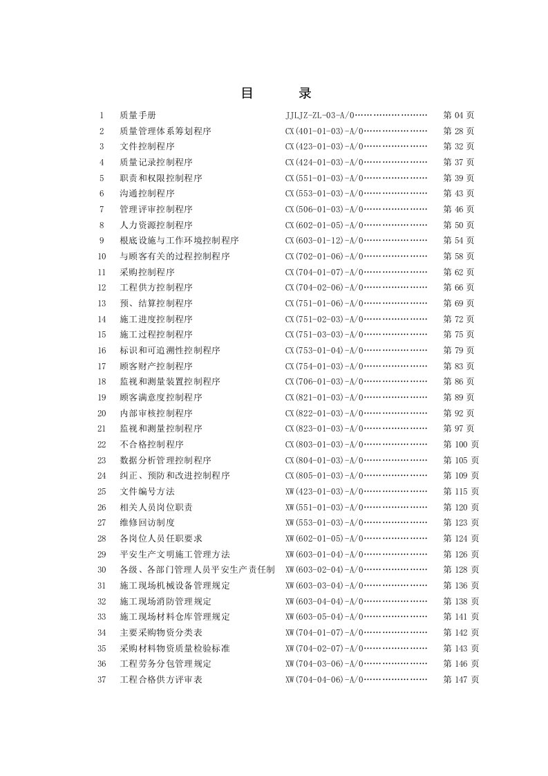 某建筑施工企业质量体系文件（iso9001-）