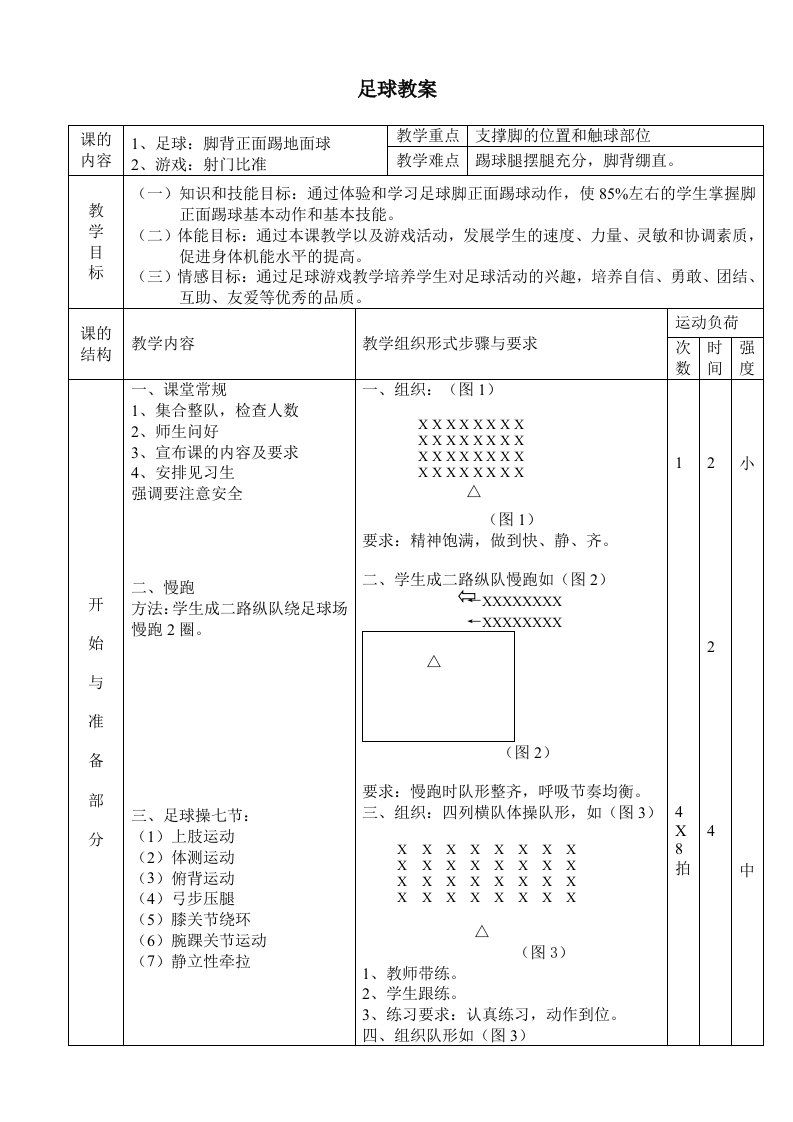 六年级小学足球脚背正面踢球教案