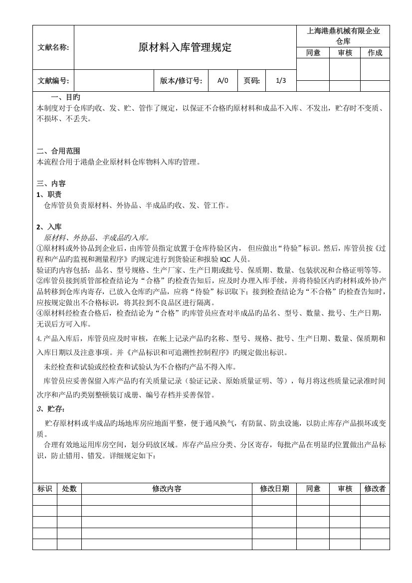 原材料入库管理规定