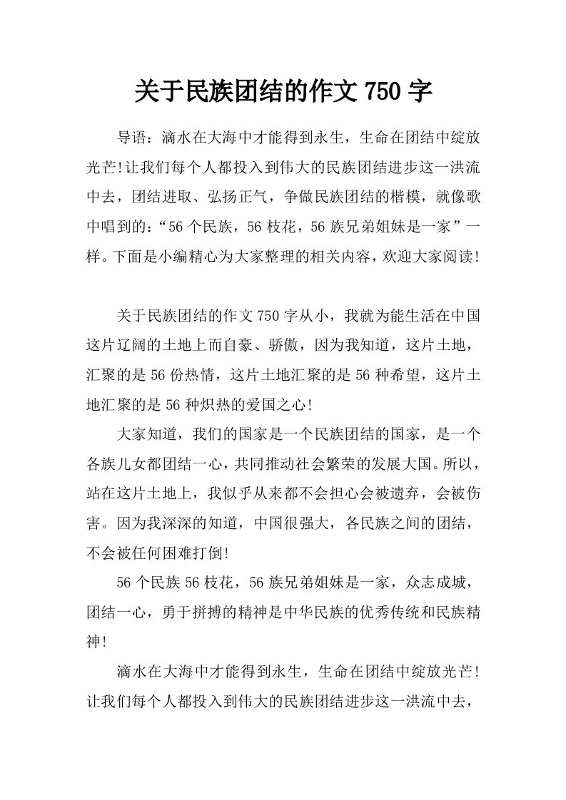 关于民族团结的作文750字