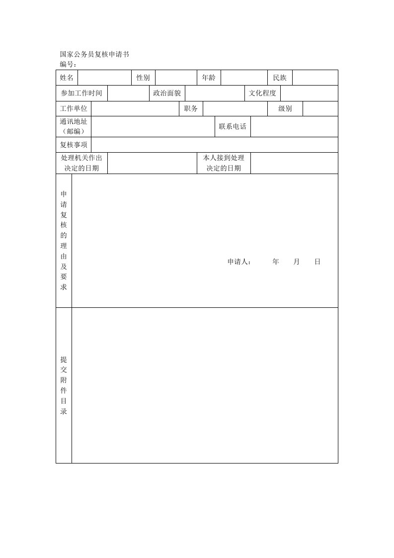 国家公务员复核申请书