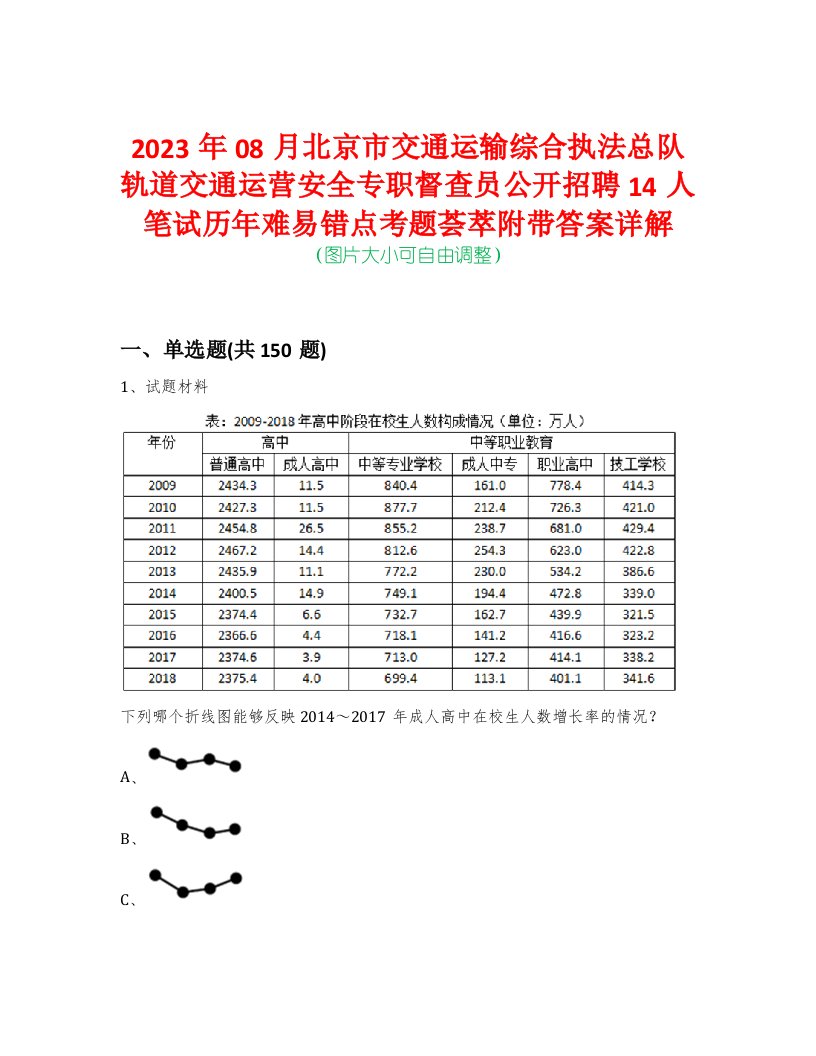 2023年08月北京市交通运输综合执法总队轨道交通运营安全专职督查员公开招聘14人笔试历年难易错点考题荟萃附带答案详解