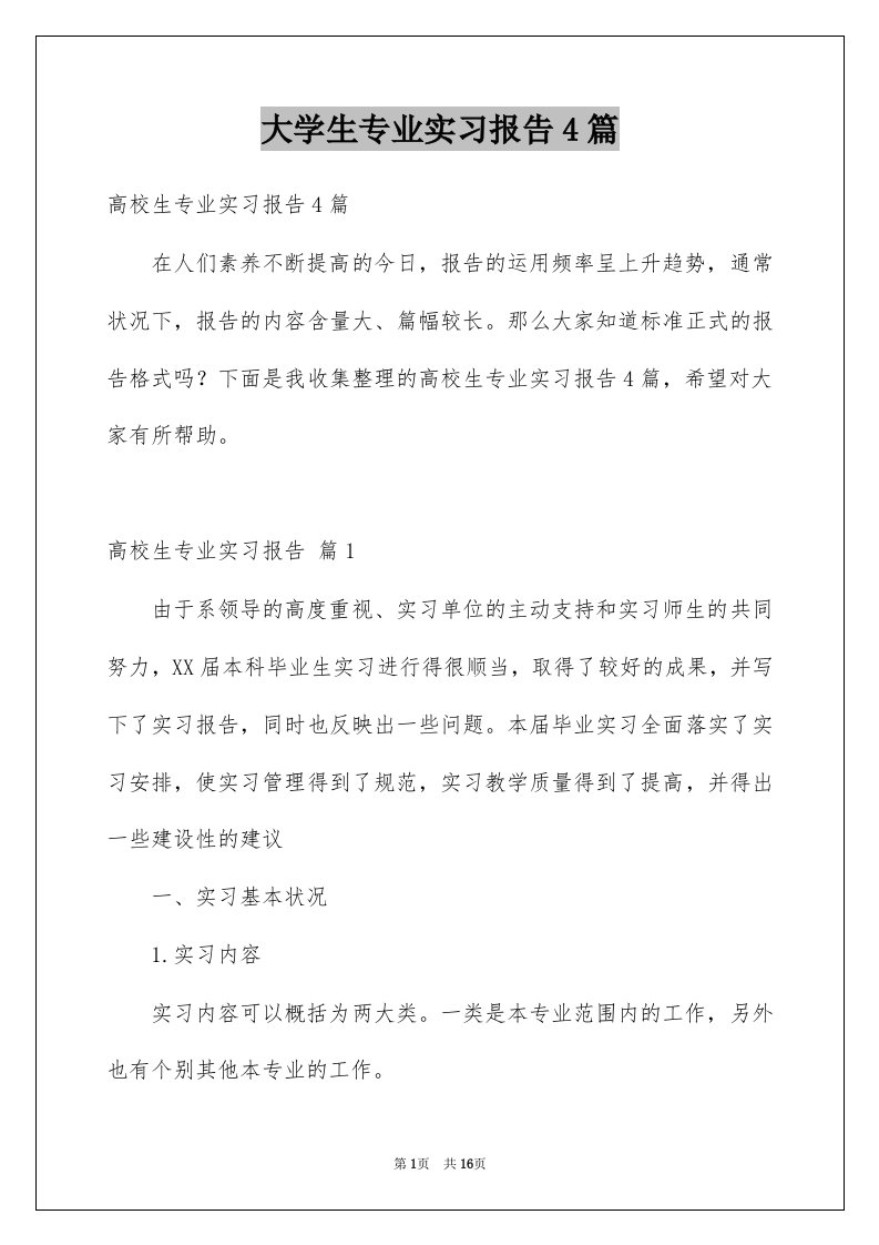 大学生专业实习报告4篇精选