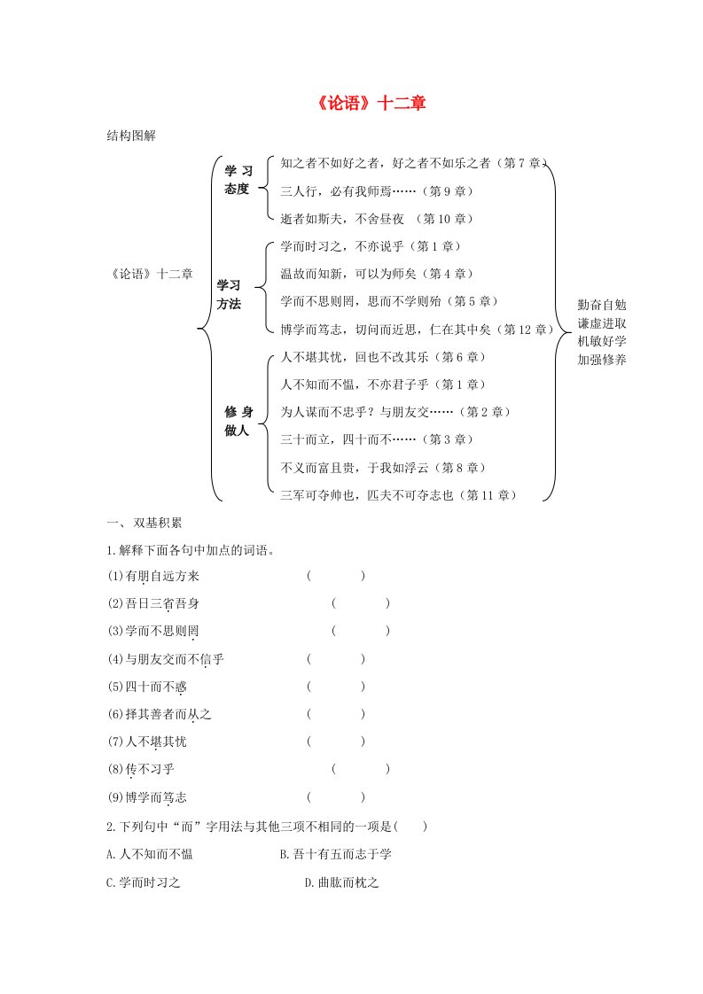 七年级语文上册第六单元29论语十二章同步练习含解析苏教版