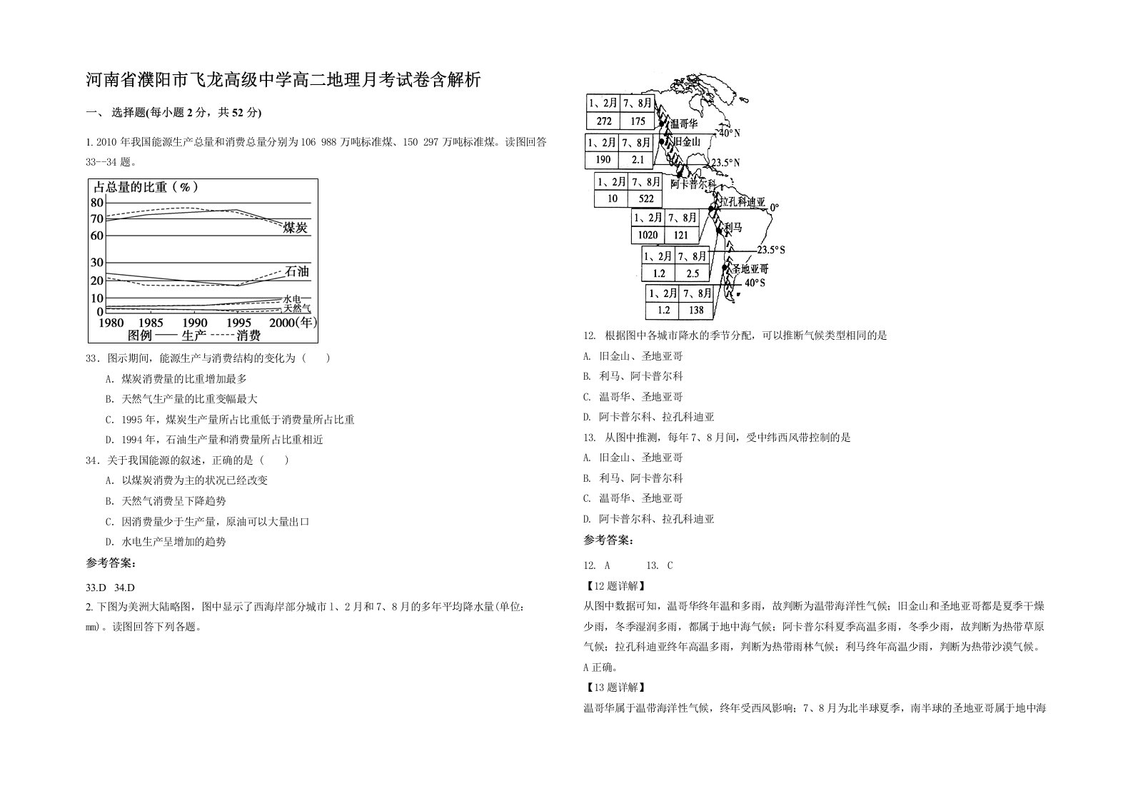 河南省濮阳市飞龙高级中学高二地理月考试卷含解析