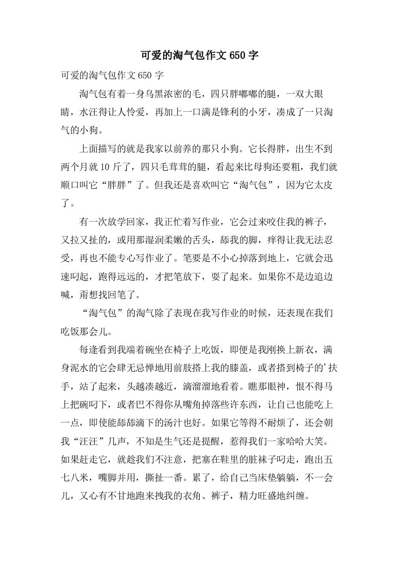 可爱的淘气包作文650字