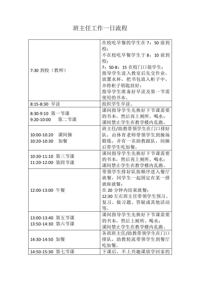 班主任助教工作一日流程