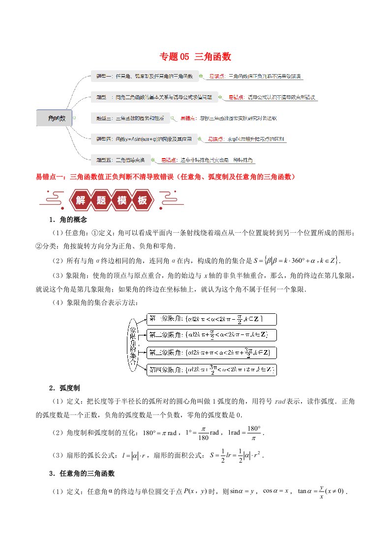 新高考专用备战2024年高考数学易错题精选专题05三角函数教师版