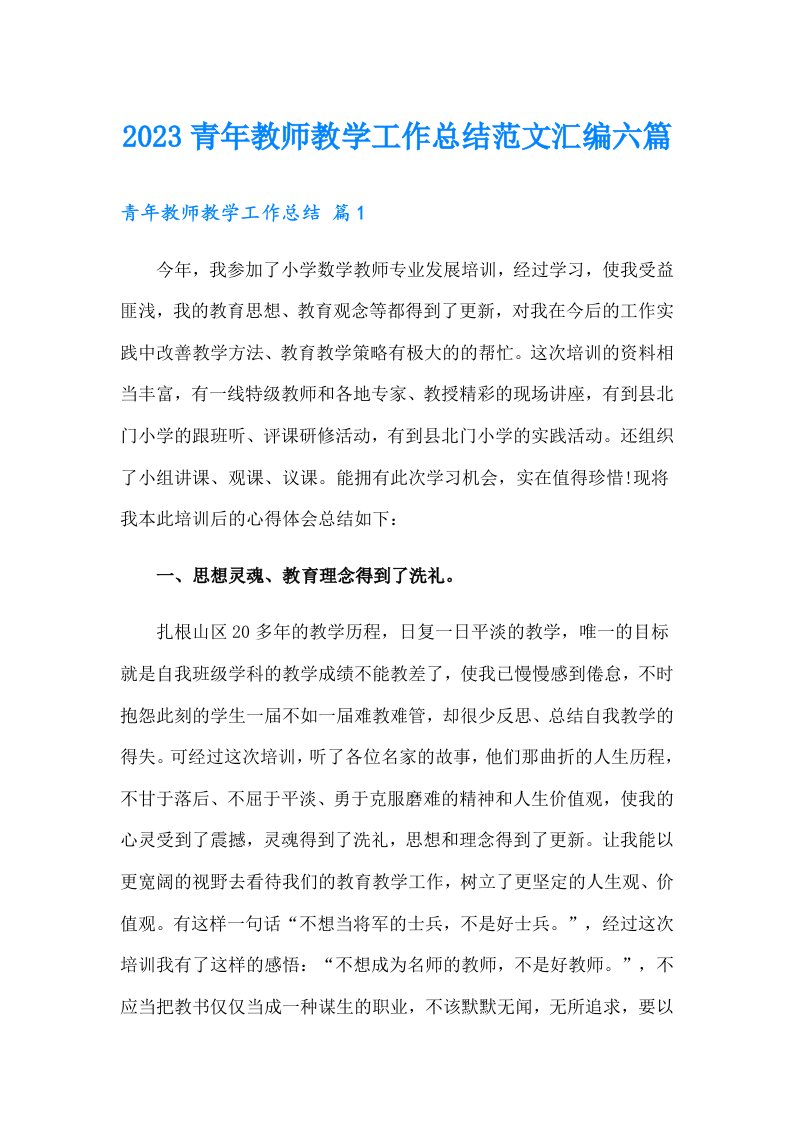 2023青年教师教学工作总结范文汇编六篇