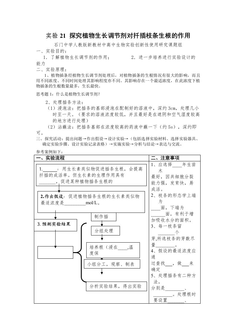 实验21探究植物生长调节剂对扦插枝条生根的作用