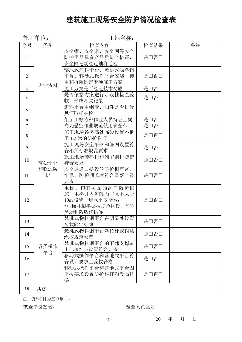 施工现场安全防护检查表