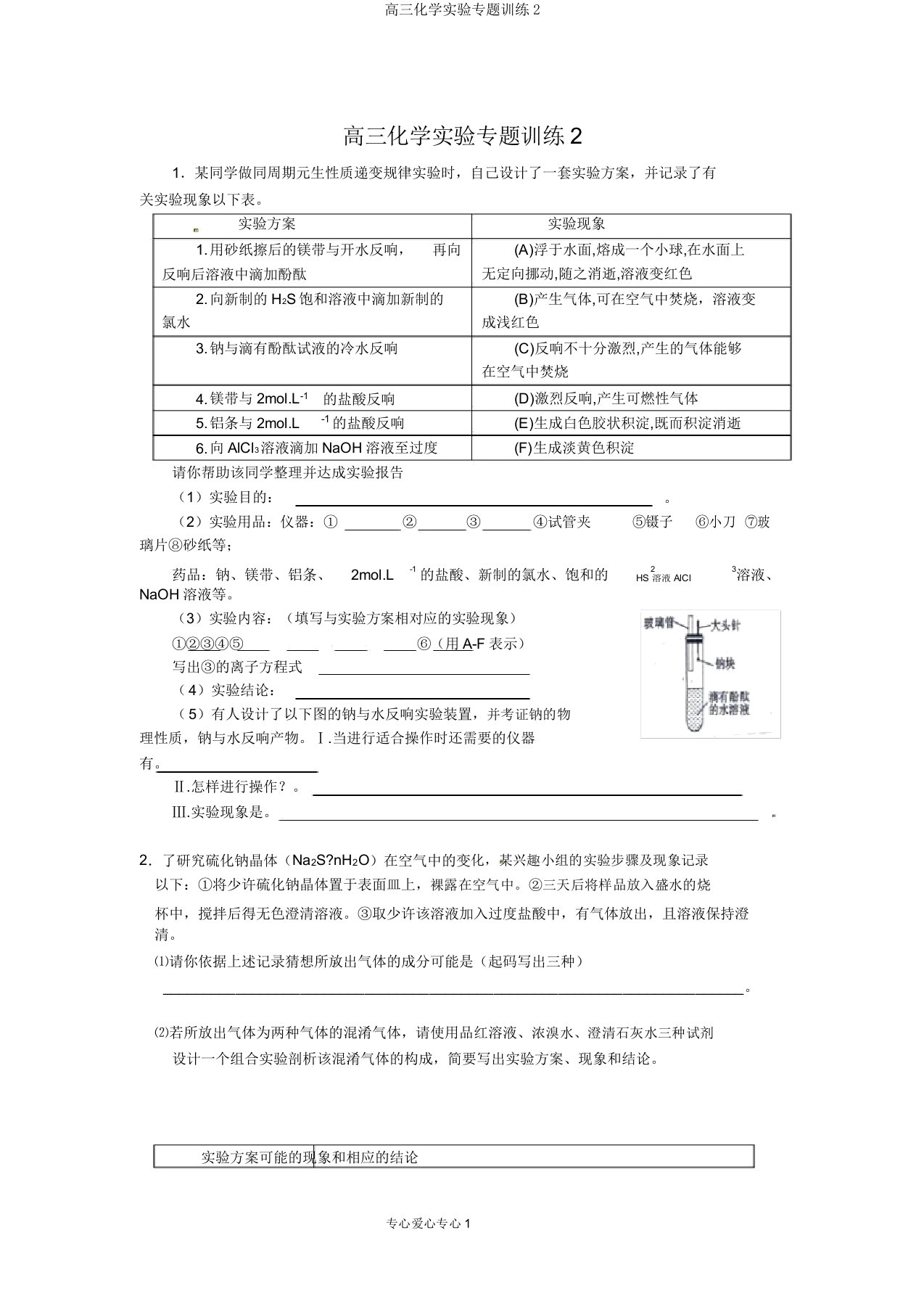 高三化学实验专题训练2