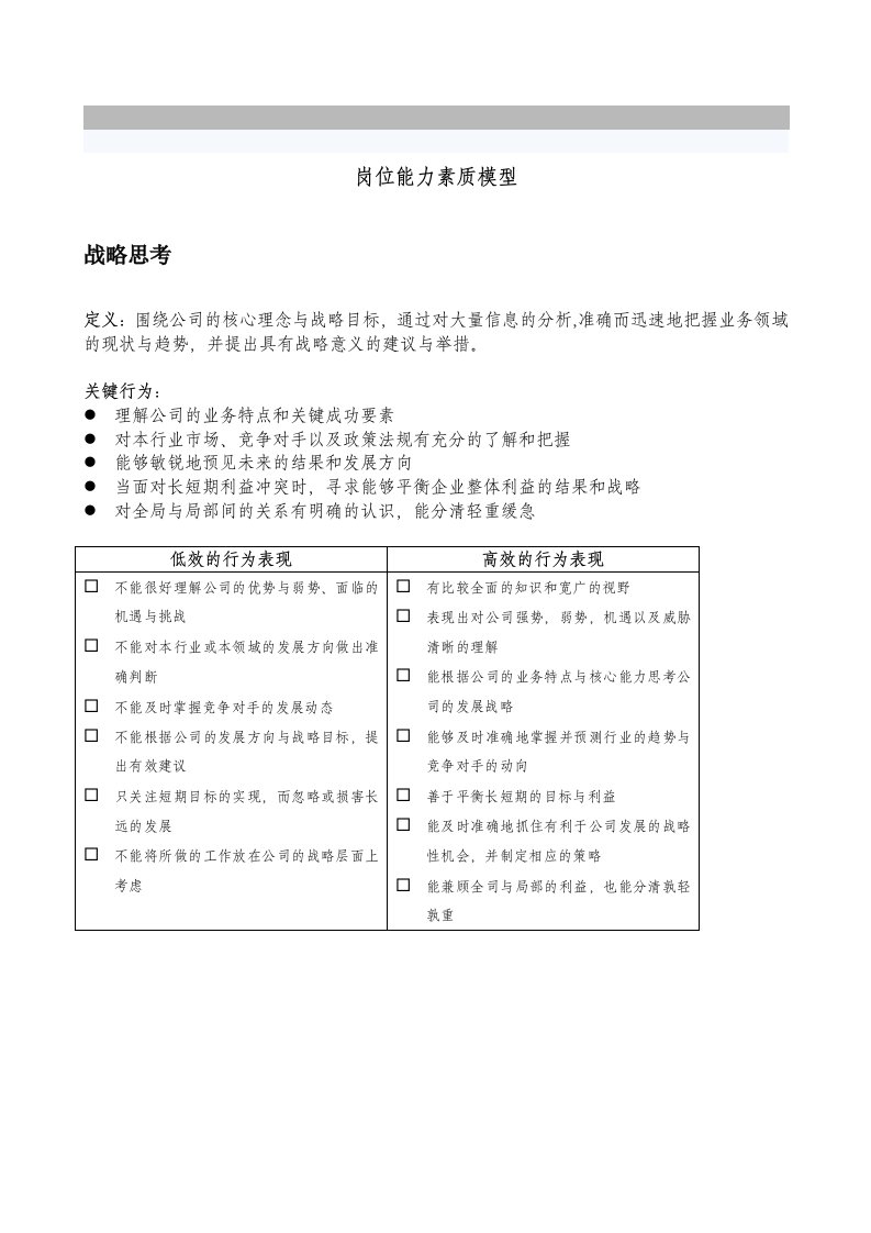 岗位能力素质模型