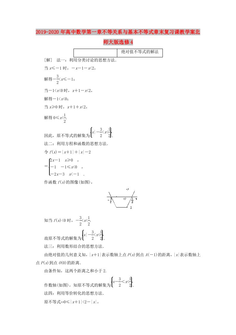 2019-2020年高中数学第一章不等关系与基本不等式章末复习课教学案北师大版选修4