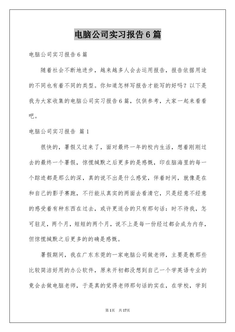 电脑公司实习报告6篇