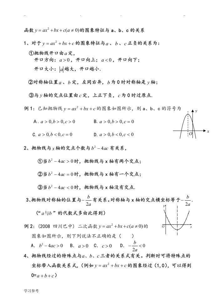 二次函数的图象与系数的关系[例题加练习绝对经典]