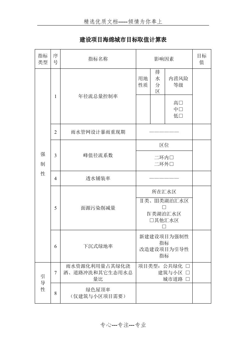 海绵城市专项设计目标取值计算表及自评表(共3页)