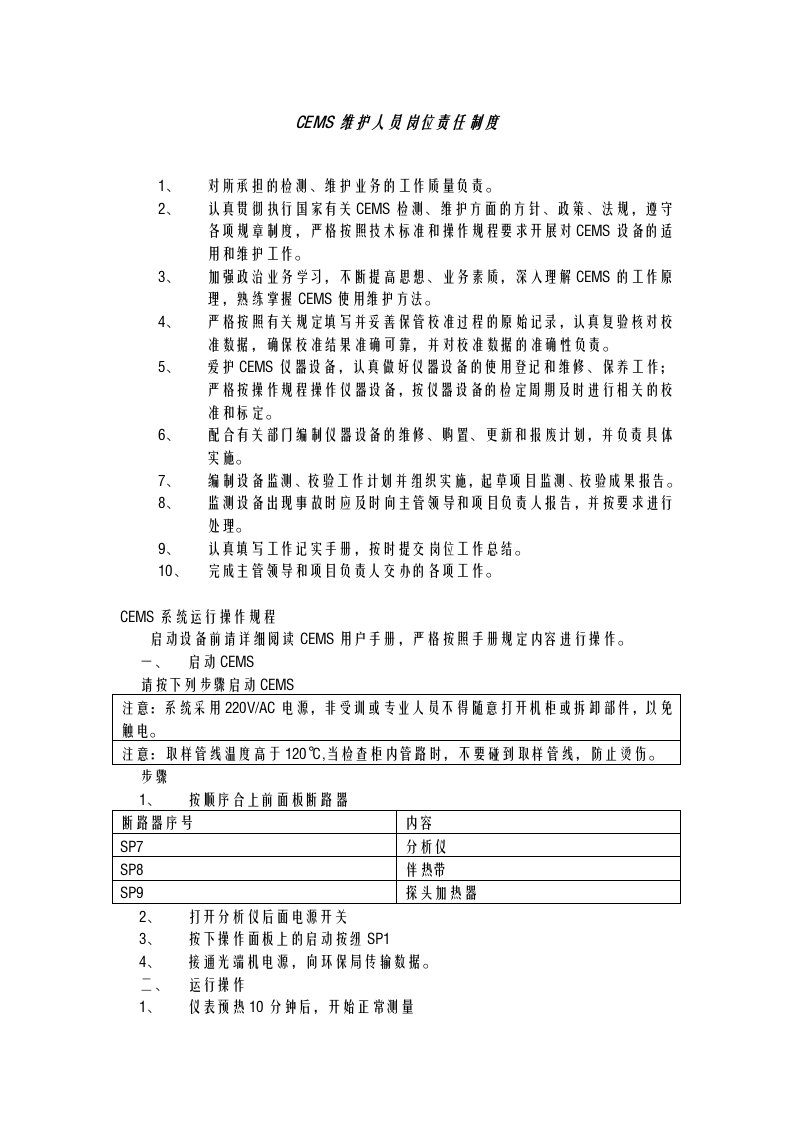 CEMS维护人员岗位