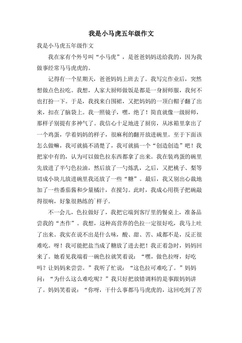 我是小马虎五年级作文