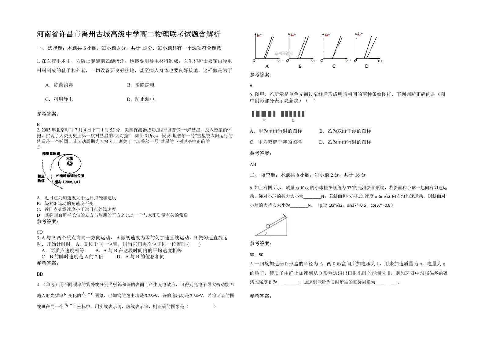 河南省许昌市禹州古城高级中学高二物理联考试题含解析