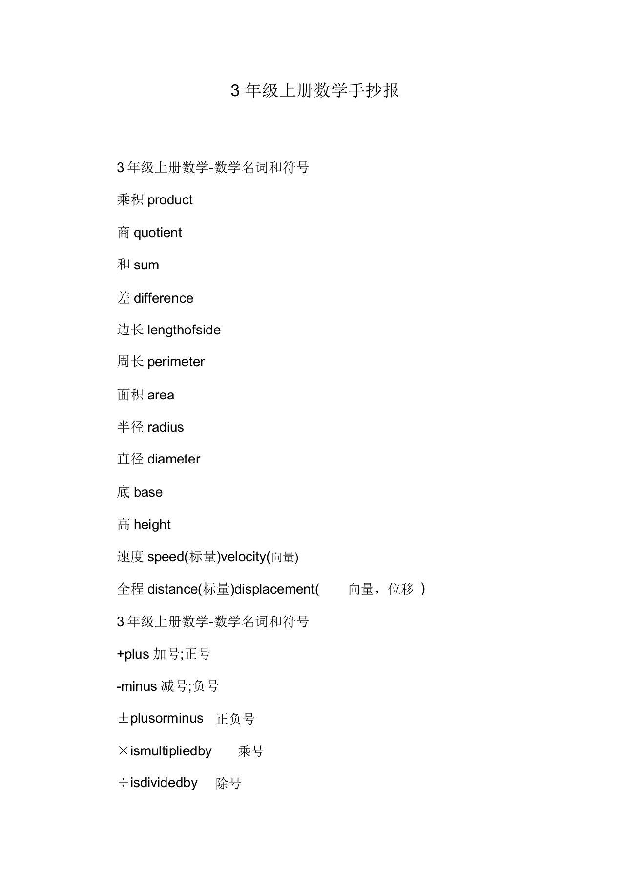 3年级上册数学手抄报