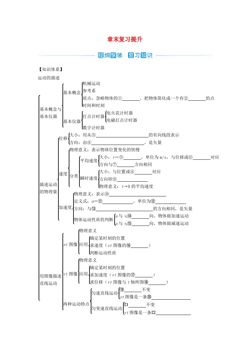 2023_2024学年新教材高中物理第一章运动的描述章末复习提升学案粤教版必修第一册