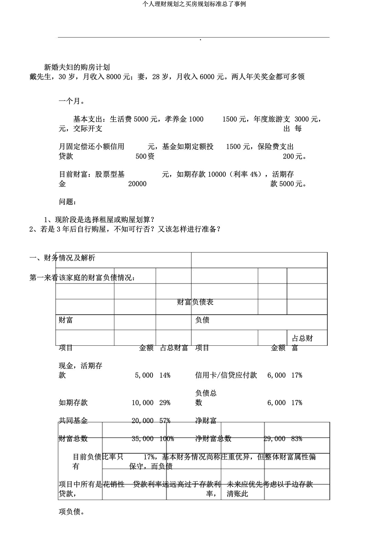 个人理财规划之买房规划标准总结案例