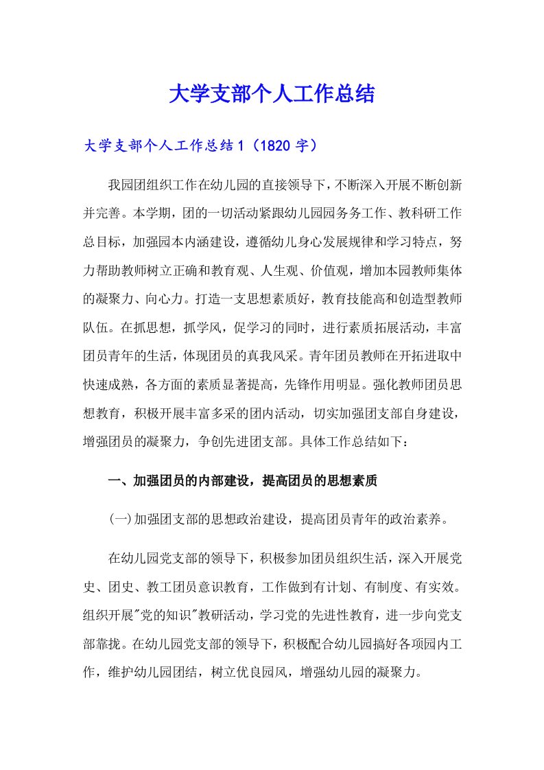 大学支部个人工作总结