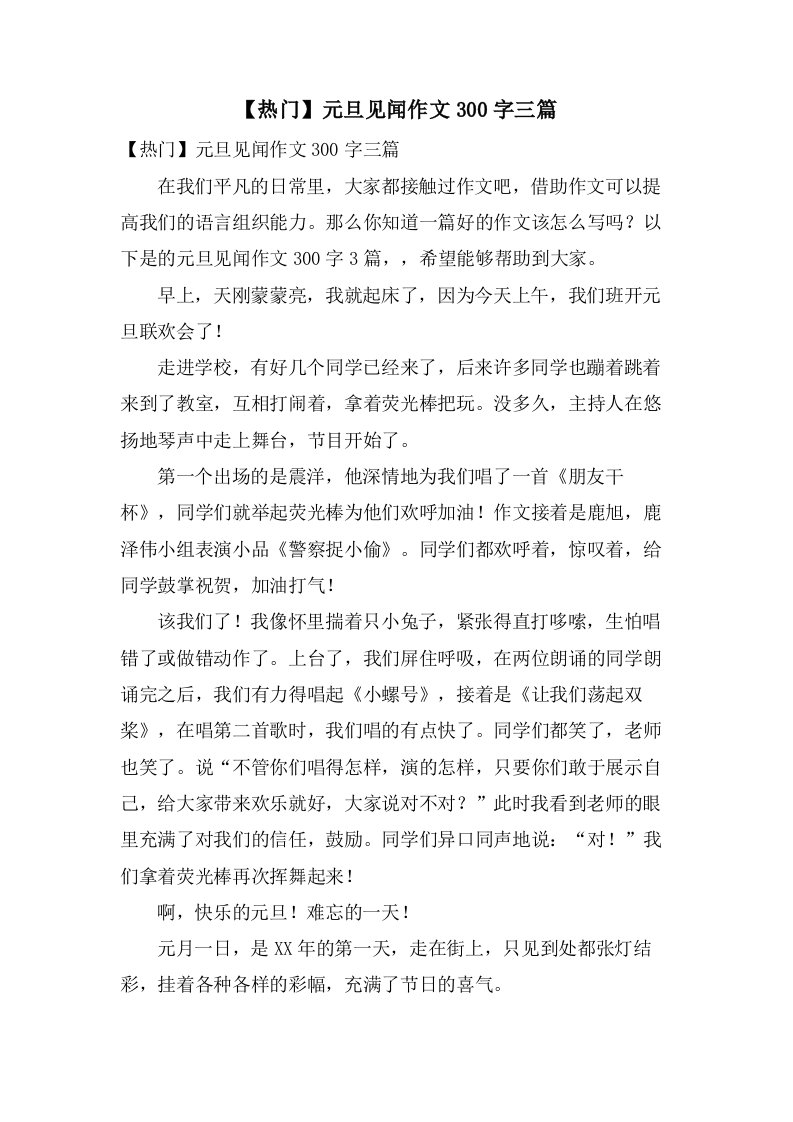 元旦见闻作文300字三篇