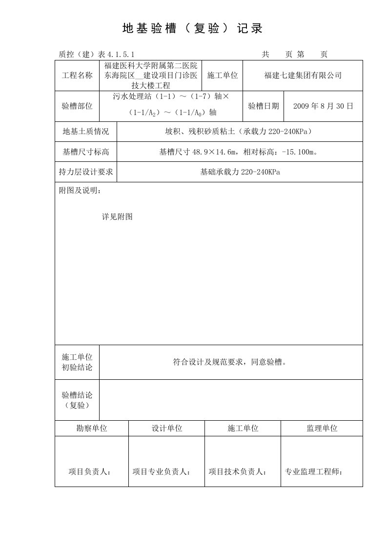 地基验槽(复验)记录