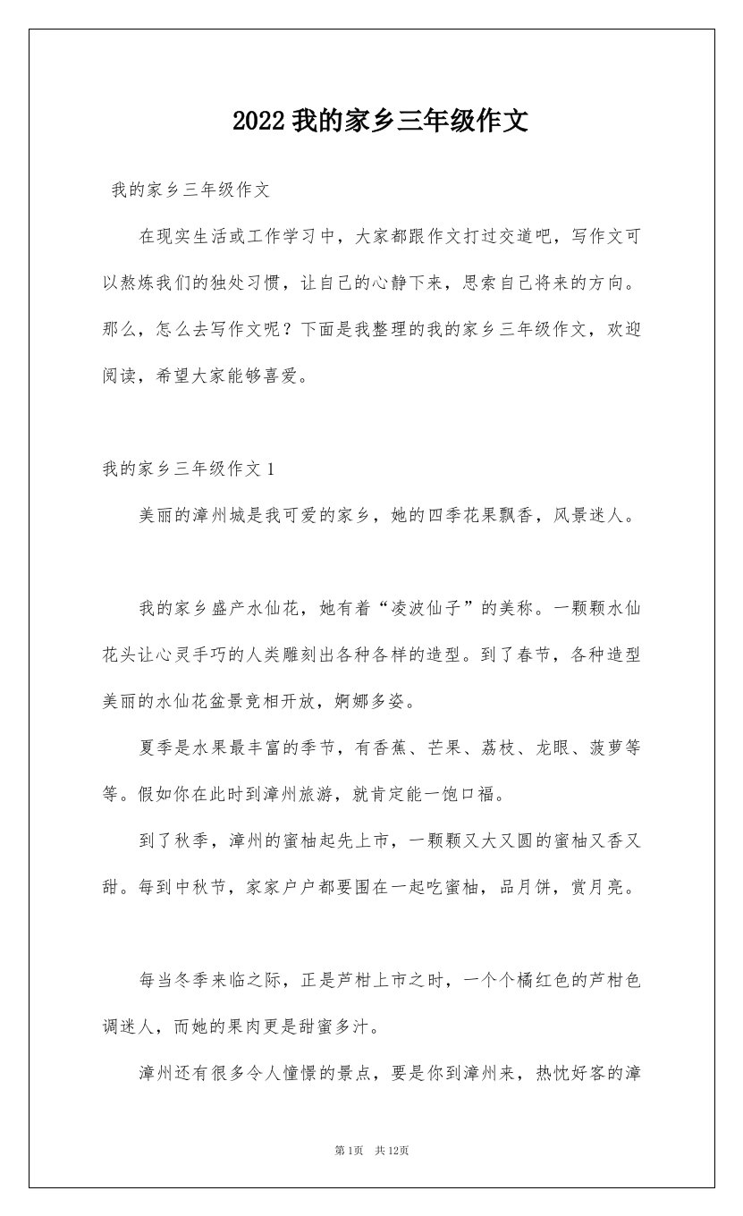 2022我的家乡三年级作文