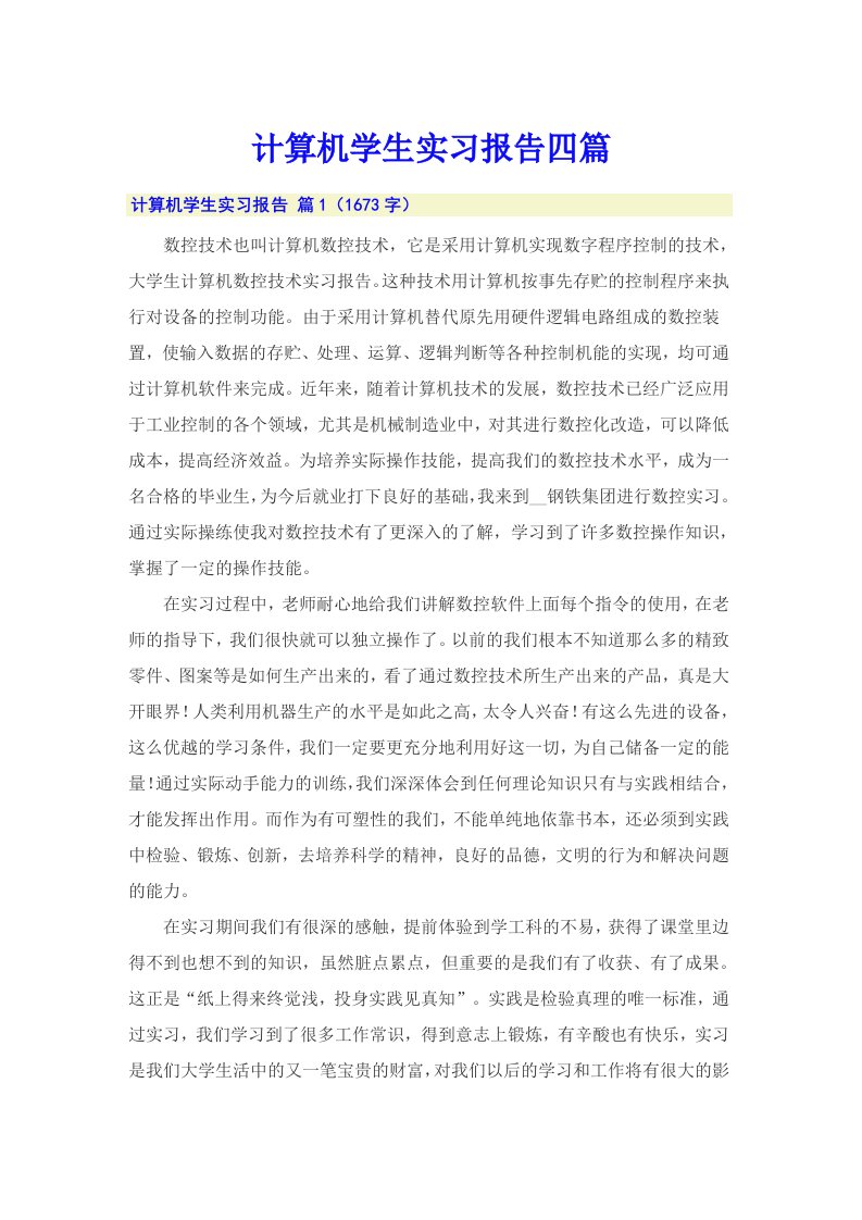 【精选模板】计算机学生实习报告四篇