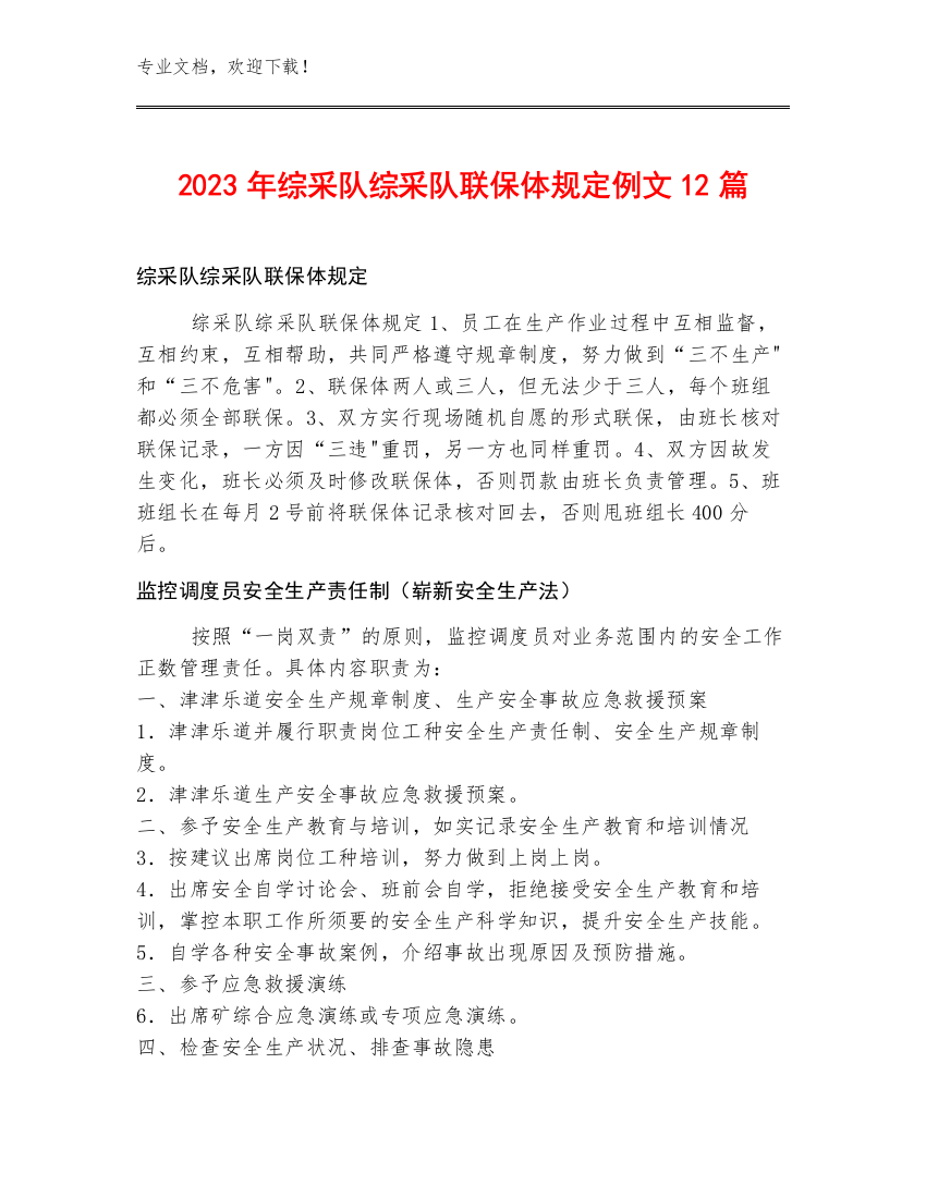 2023年综采队综采队联保体规定例文12篇