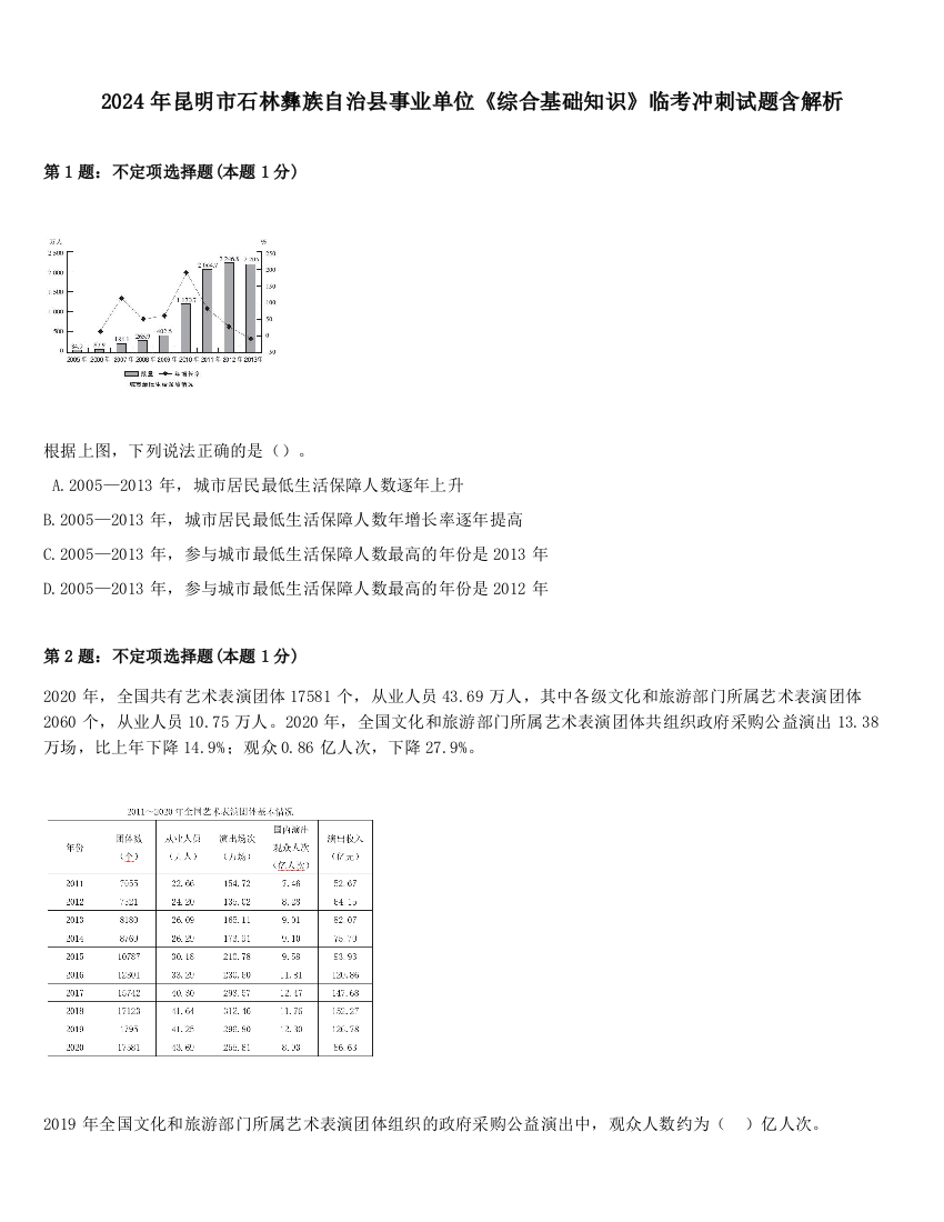 2024年昆明市石林彝族自治县事业单位《综合基础知识》临考冲刺试题含解析