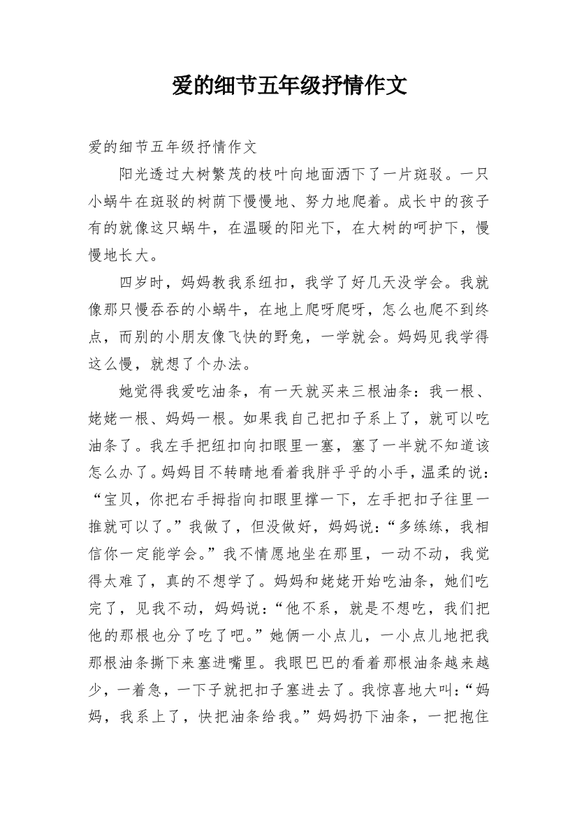 爱的细节五年级抒情作文