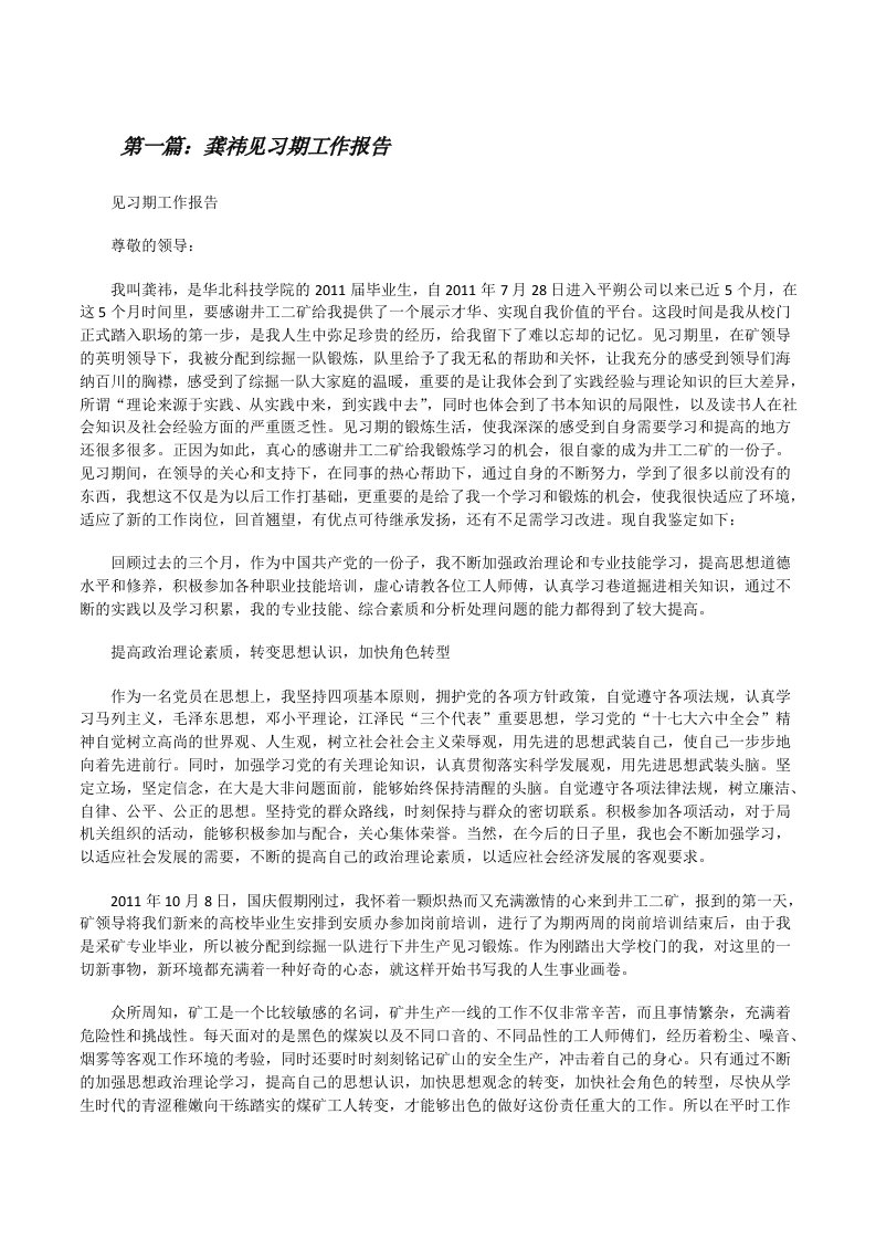 龚祎见习期工作报告（5篇范文）[修改版]