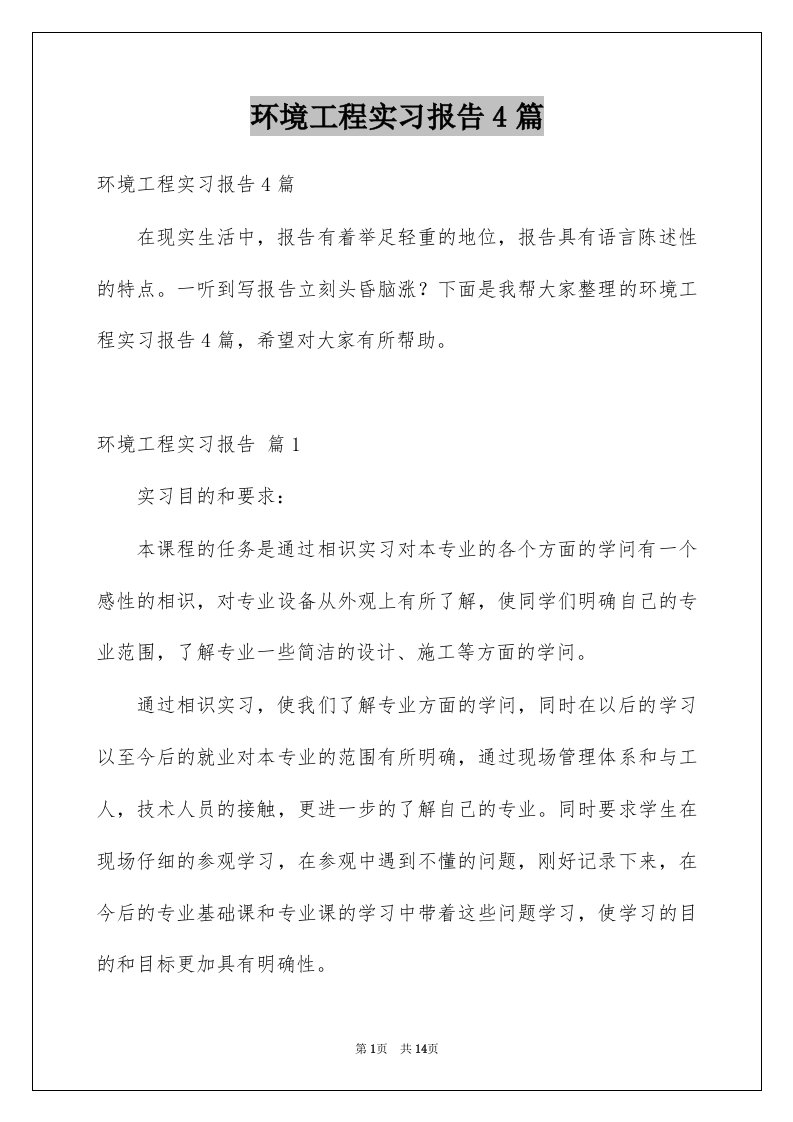 环境工程实习报告4篇