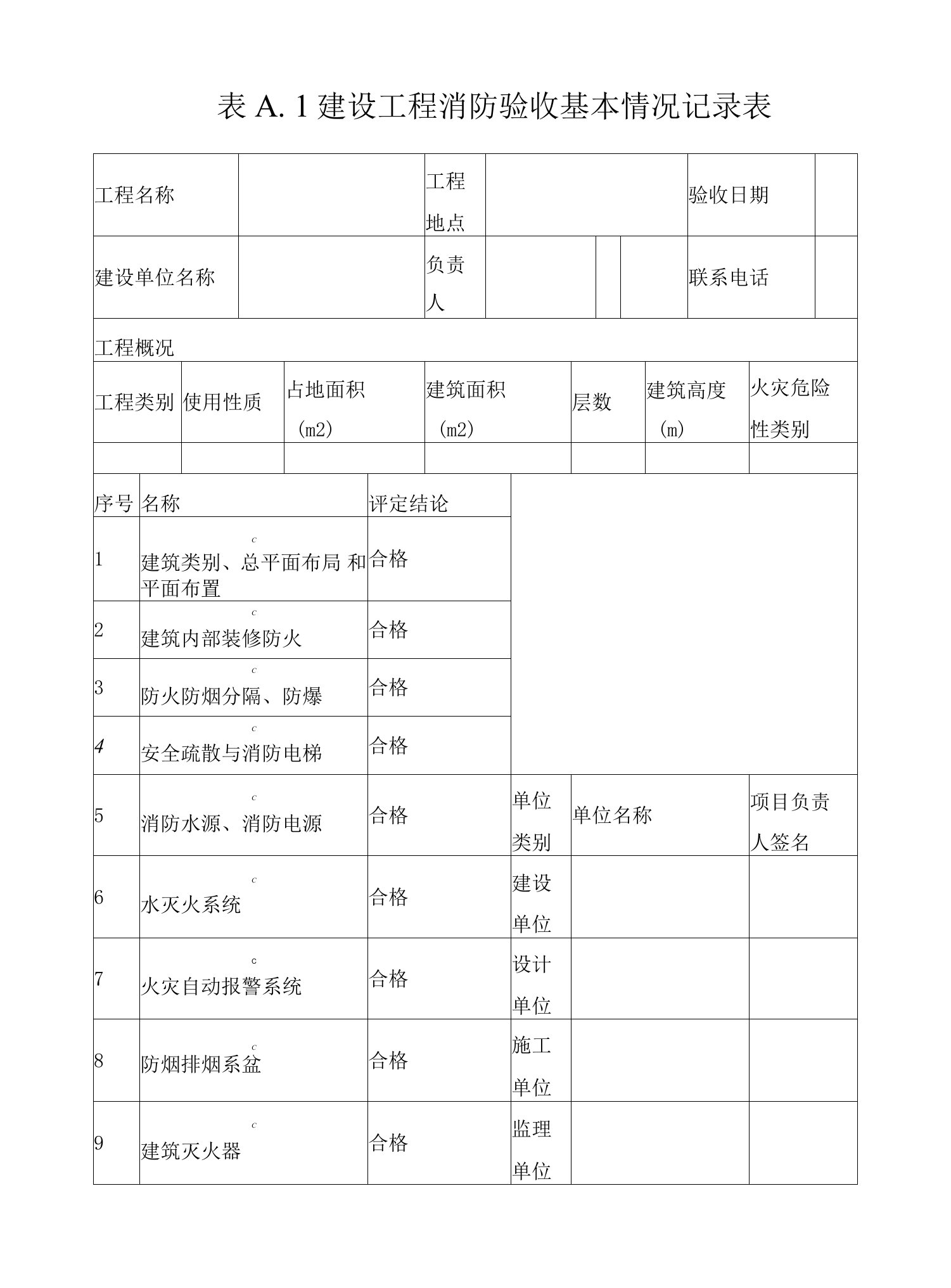 消防验收记录表模板