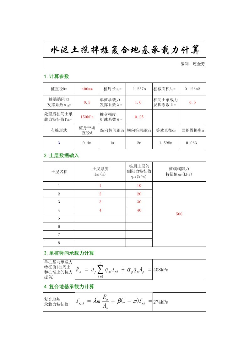 水泥搅拌桩复合地基承载力计算