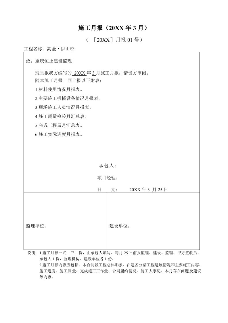 建筑工程管理-施工月报范本