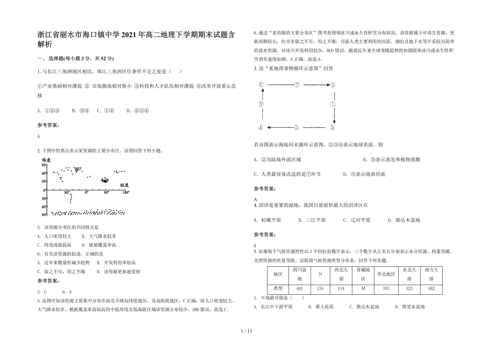 浙江省丽水市海口镇中学2021年高二地理下学期期末试题含解析