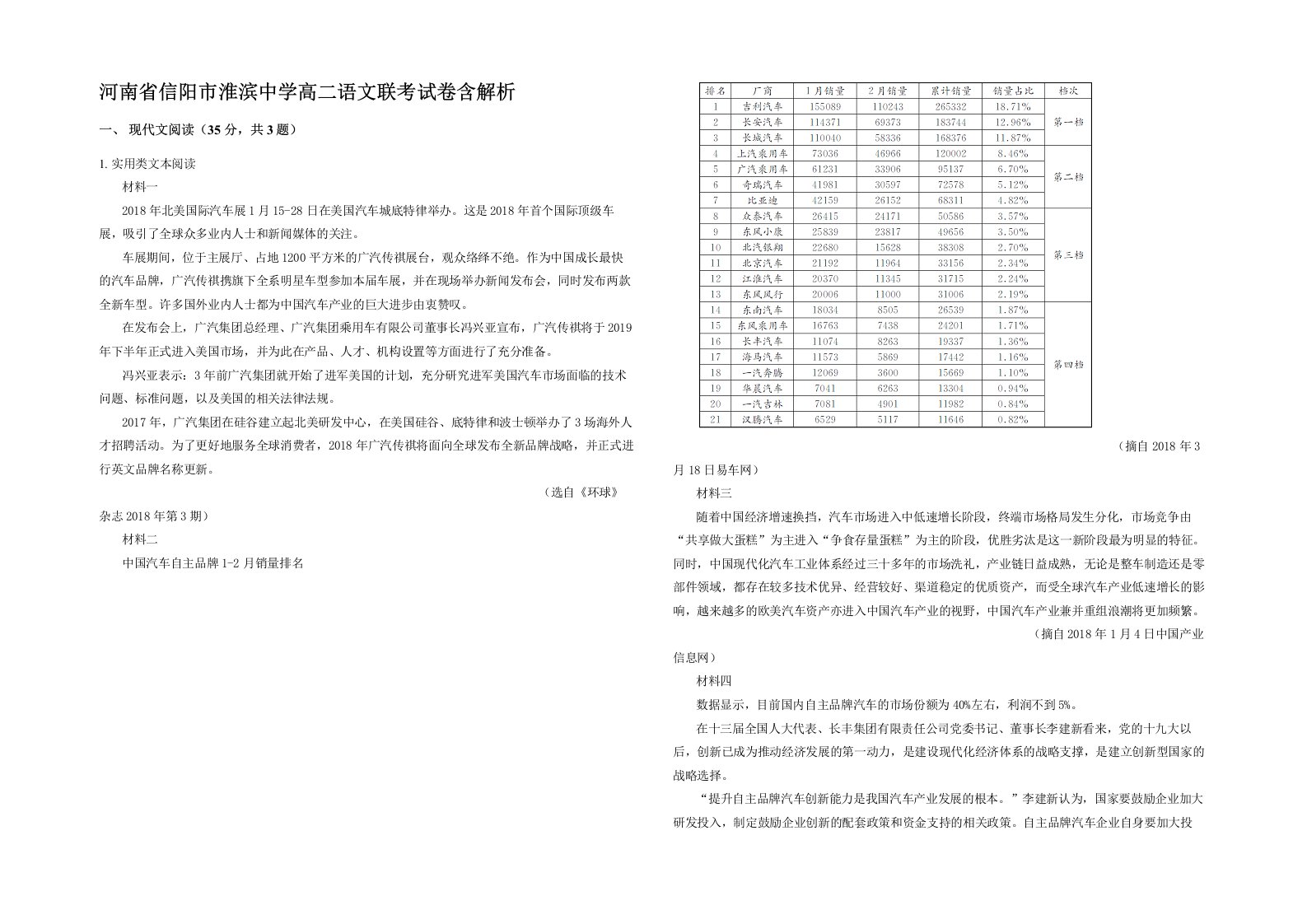 河南省信阳市淮滨中学高二语文联考试卷含解析