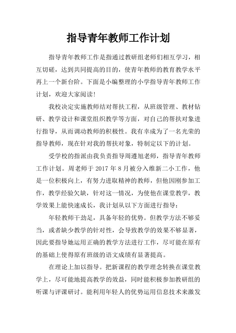 指导青年教师工作计划