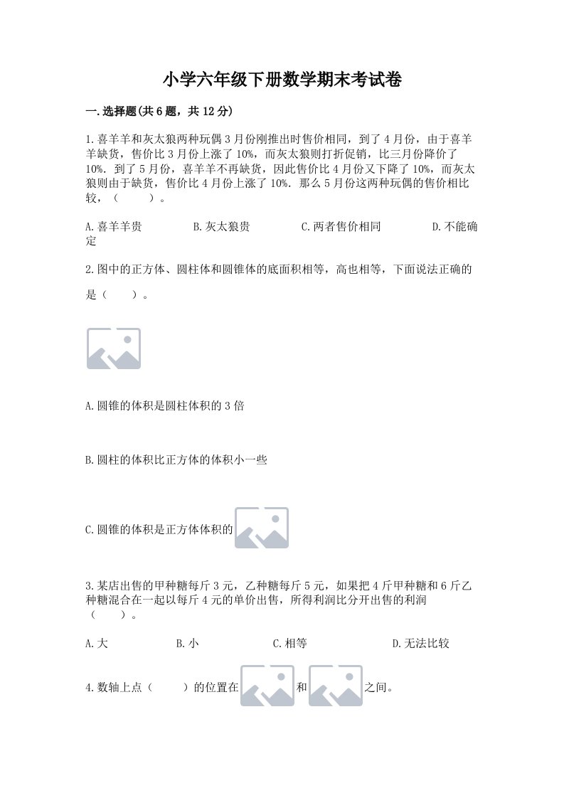 小学六年级下册数学期末考试卷附参考答案ab卷