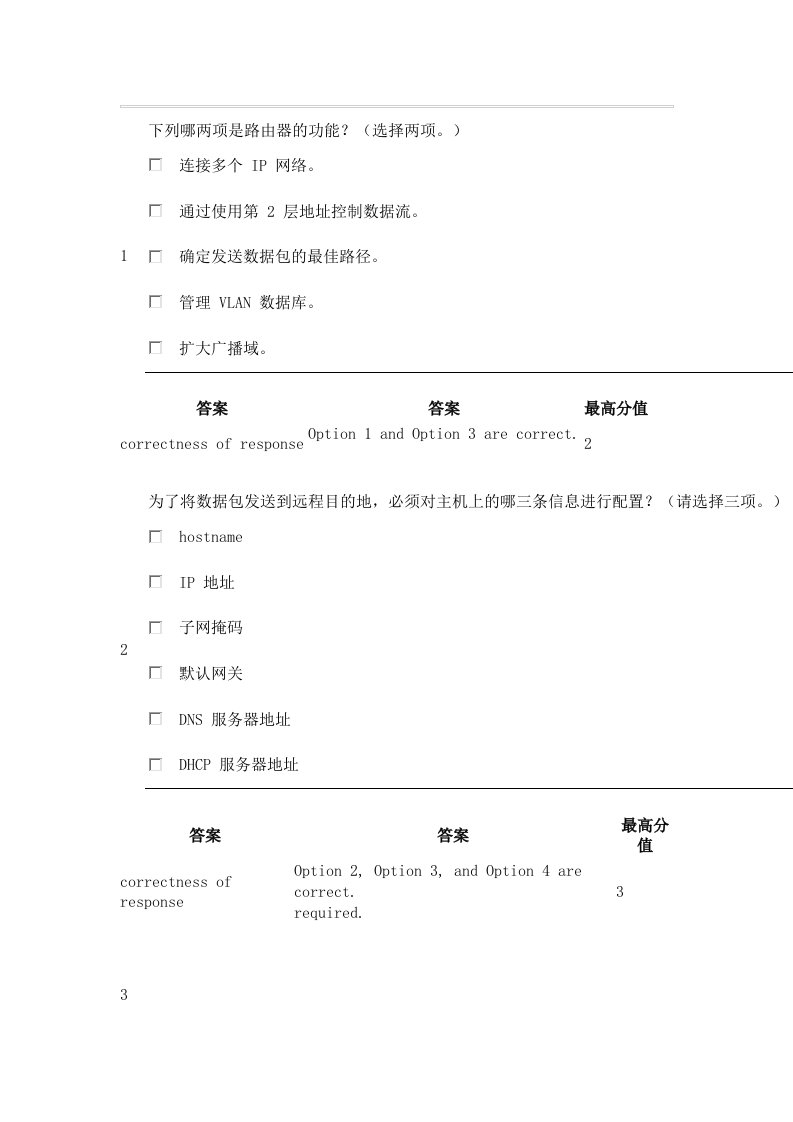 思科第2学期答案