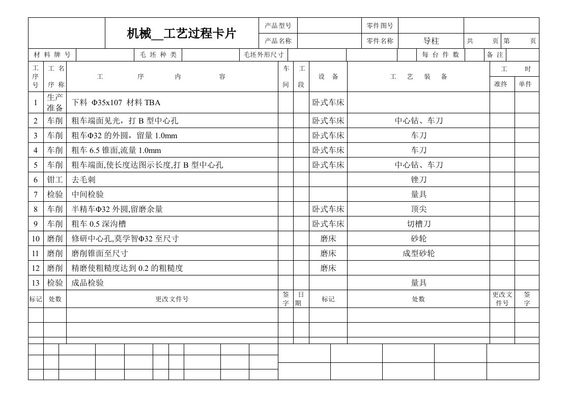 机械加工工艺过程卡片